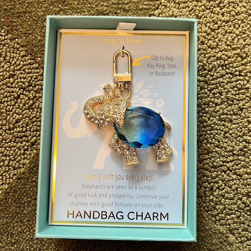 Gold and Blue Elephant Handbag Charm